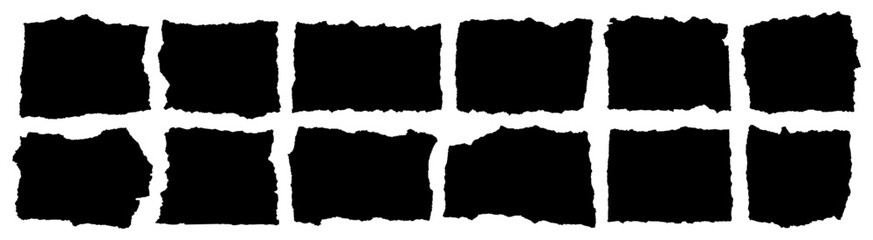 Pieces of paper with torn jagged edges for a vintage retro style collage. Black silhouette of ripped paper