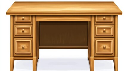 Fototapeta premium Elegant Wooden Desk with Drawers and Simple Design Perfect for Home Office or Study Space, Providing a Warm and Inviting Atmosphere for Productivity and Creativity