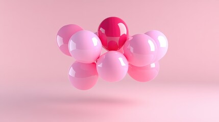 A bunch of helium-filled balloons in shades of pink, floating mid-air.