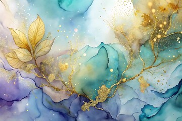 Luxury abstract fluid art painting in alcohol ink technique