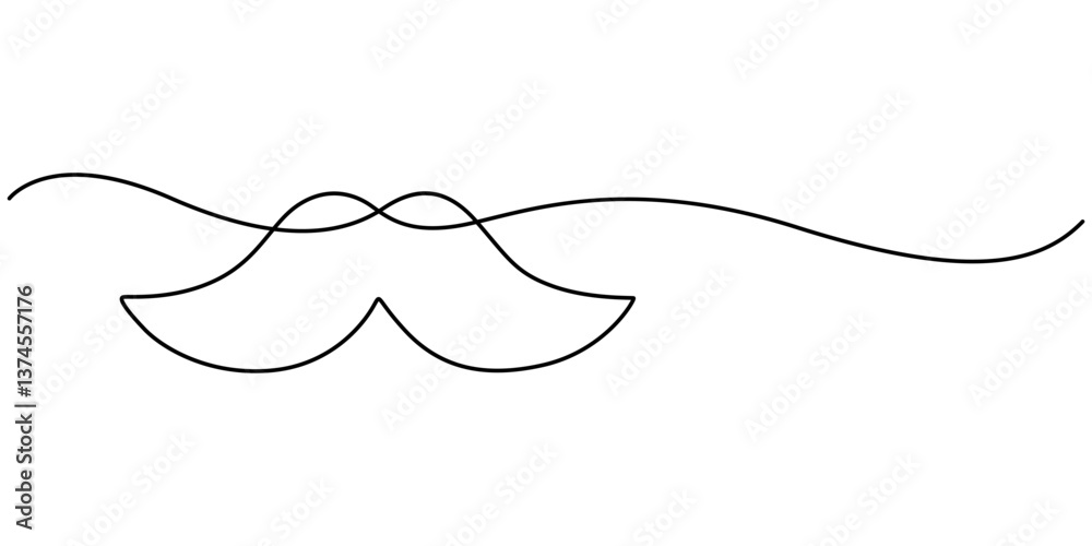 Poster continuous line drawing forming a mustache shape, one line drawing mustache, continuous line dad whi