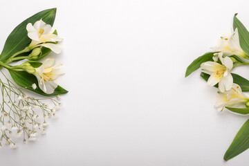 Mock up made with flowers on white background. Minimal concept.