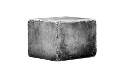 Rough weathered stone cube with eroded edges in studio shot, cut out transparent