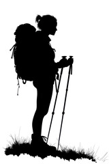 Isolated Silhouette of Female Hiker on White
