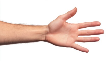 Open human hand with fingers spread isolated on white background.