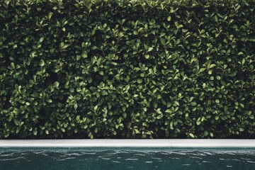 Pristine hedge surrounds tranquil swimming pool in sunny backyard Generative AI