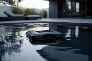 Robotic pool cleaner working quietly in a modern swimming pool Generative AI