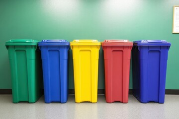 Waste sorting bins organized for efficient recycling and disposal Generative AI