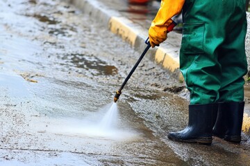 City fountain cleaning in progress with care and attention Generative AI
