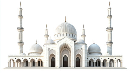 Fototapeta premium Stunning White Mosque Architecture: Islamic Landmark with Domes and Spires