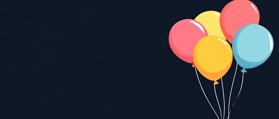 Vector flat color illustration of simple, cute balloons on a dark blue background