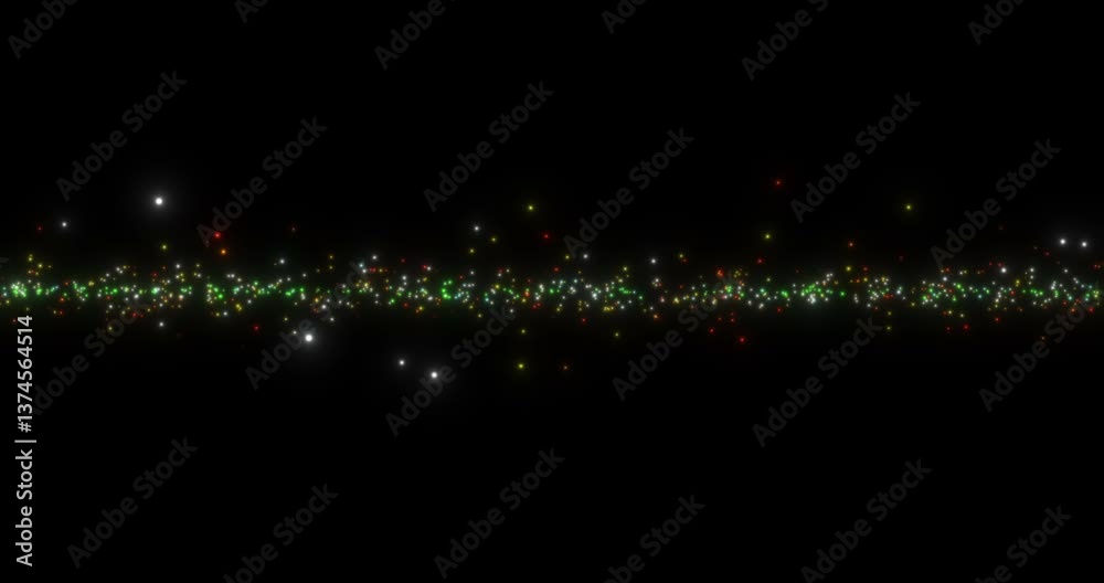 Wall mural sparkling particles flying in the same plane. multi-colored flying particles on a black background. 