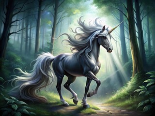 Obraz premium Black and White Unicorn Fantasy Art