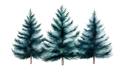 Naklejka premium Watercolor conifer trees isolated on black, cut out transparent