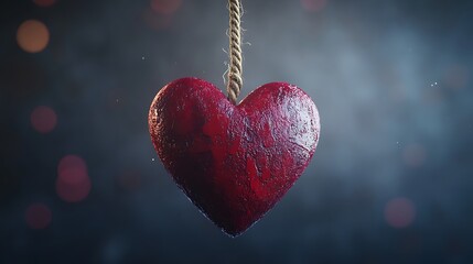 Obraz premium Delicate red heart ornament suspended from a rope image