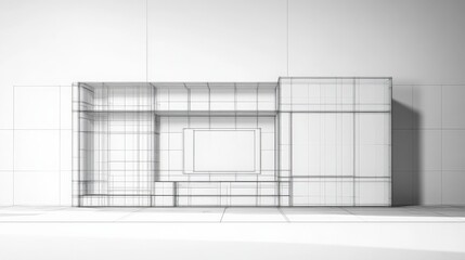 Elegant Minimalist Design of Modern Living Room Entertainment Center in Wireframe Style with Clean Lines and Contemporary Elements