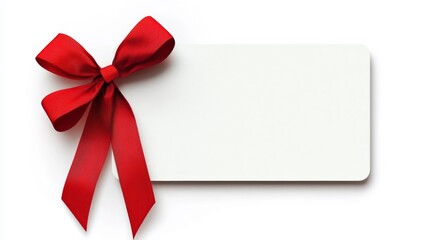 Elegant blank card with red bow on white background for celebrations.