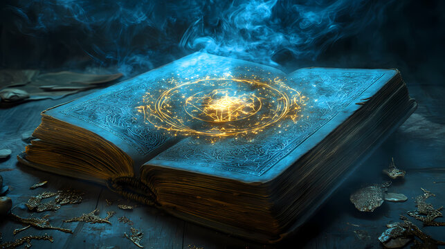 Mystical symbols within book unveil a prophecy of betrayal that forever altered the fate of gods and men hidden in thoths divine wisdom. Hidden Prophecy. Illustration