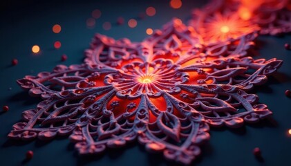 Obraz premium Intricate lacework showing a pattern emerging slowly from the darkness , delicate, textile