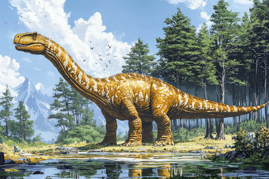 An illustrative depiction of Saltasaurus, showcasing its dinosaur features and habitat.