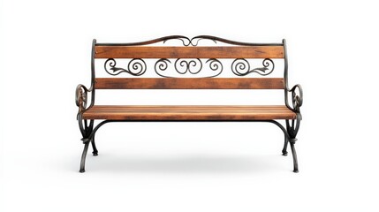 Elegant Wooden Bench with Decorative Ironwork Accents Perfect for Gardens, Parks, and Outdoor Spaces for Leisure and Relaxation in Natural Environments