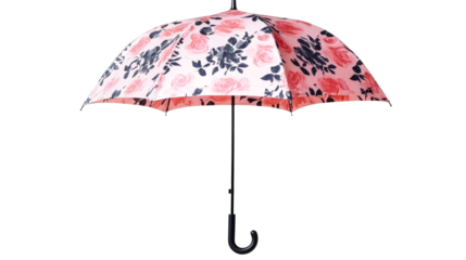 Floral Pattern Umbrella Isolated on Black Background, cut out transparent