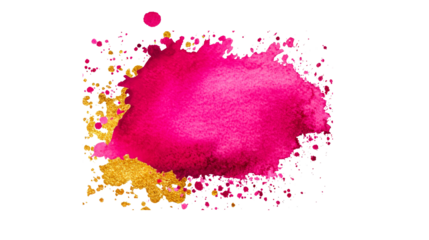 Pink and gold abstract watercolor splash design element, cut out transparent