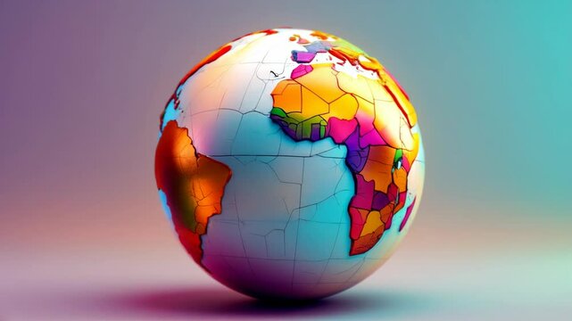Vibrant globe and colorful continents symbolize sustainable geography and global unity for better world.
