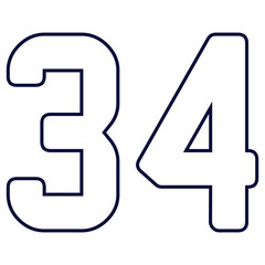 34,Classic Vintage Sport Jersey Number, Uniform numbers in black as fat fonts, number. For American football, baseball or basketball and ice Hockey.