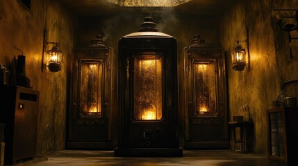 High-temperature furnaces glowing inside a steel bar processing facility.