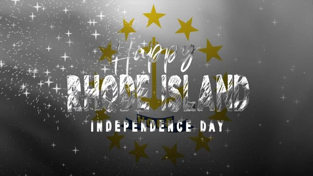 Rhode Island flag with happy Independence Day text suitable for celebrating states holiday event promotion or social media posts.
