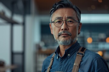 Obraz premium Portrait of a middle aged Asian male worker in start up company office