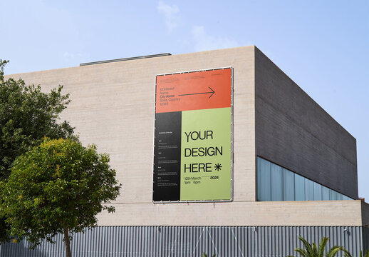 Mockup Of Vertical Customized Billboard On Building
