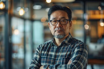 Portrait of a middle aged Asian male worker in start up company office