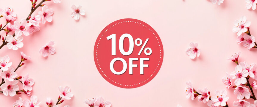 Soft pastel pink spring sale banner with cherry blossoms, promotional event