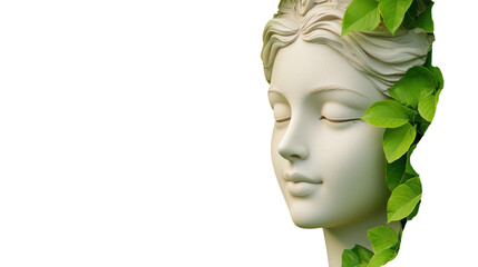 Serene White Sculpture with Green Leaves in Tranquil Harmony