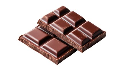 Two chocolate bars with divided squares, dark brown color, cut out transparent