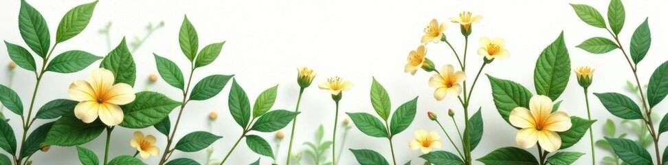 Obraz premium Foliage with veins and stems on a white background, leaf veins, flower clusters, natural scenery
