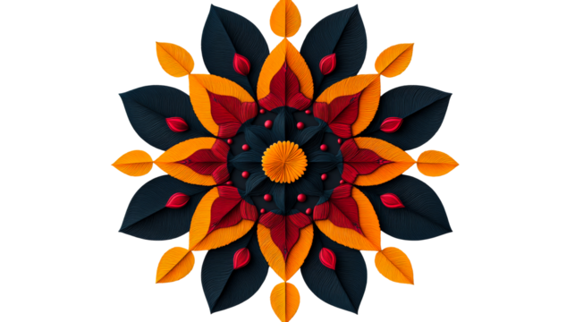 Colorful floral mandala design with leaf pattern, cut out transparent - Powered by Adobe