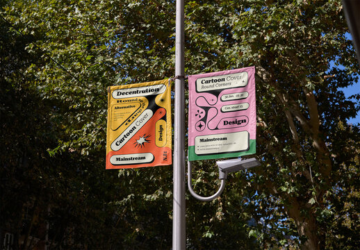 Mockup Of Two Vertical Customizable Banners, Lamppost