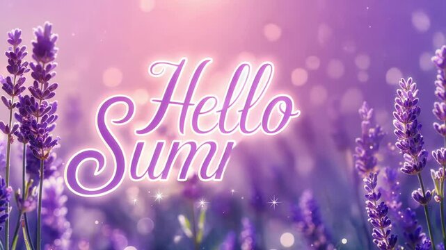 Animated greeting card for summer featuring lavender flowers and sparkling bokeh effect