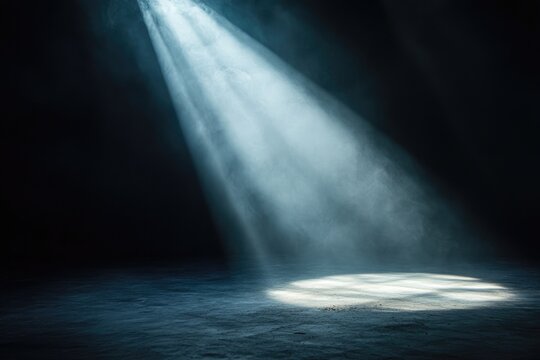 Light beam shining through smoke in dark room