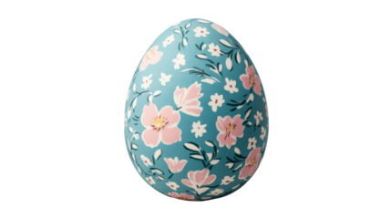 Easter Egg with Floral Pattern on Black Background, cut out transparent