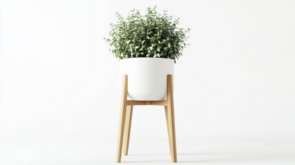 Modern Indoor Plant on Stylish Wooden Stand in Minimalist Space Highlighting Nature's Beauty and Freshness for Home Decor and Lifestyle Enhancement