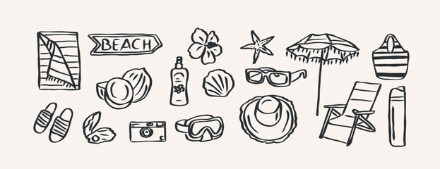 Hand drawn beach essentials set