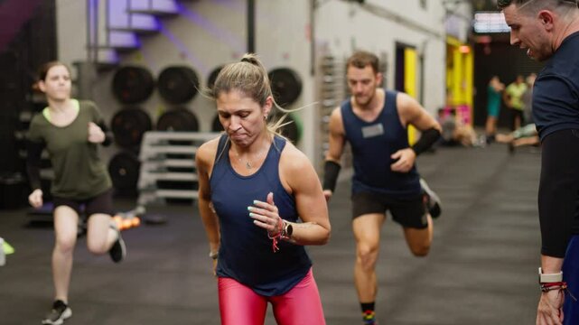 Group of athlete people doing exercise body workout. Health care in fitness gym concept.
