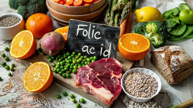 Folic acid in foods is on the table. Selective focus. food.