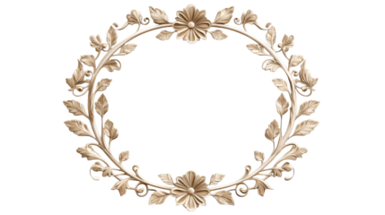 Elegant gold frame with floral ornaments on a black background, cut out transparent