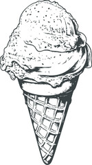 Vintage ice cream cone illustration in black