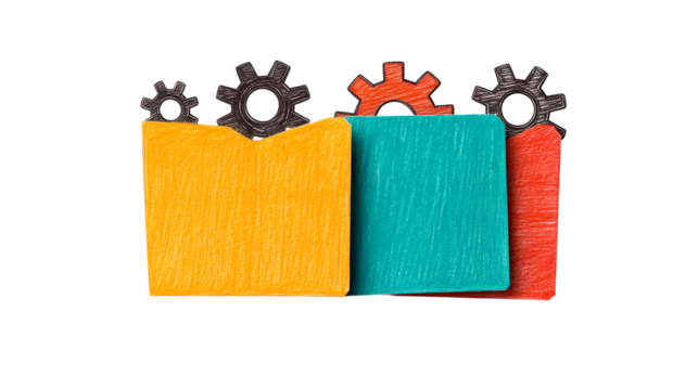 Gear mechanisms with colorful memo pads, cut out transparent - Powered by Adobe